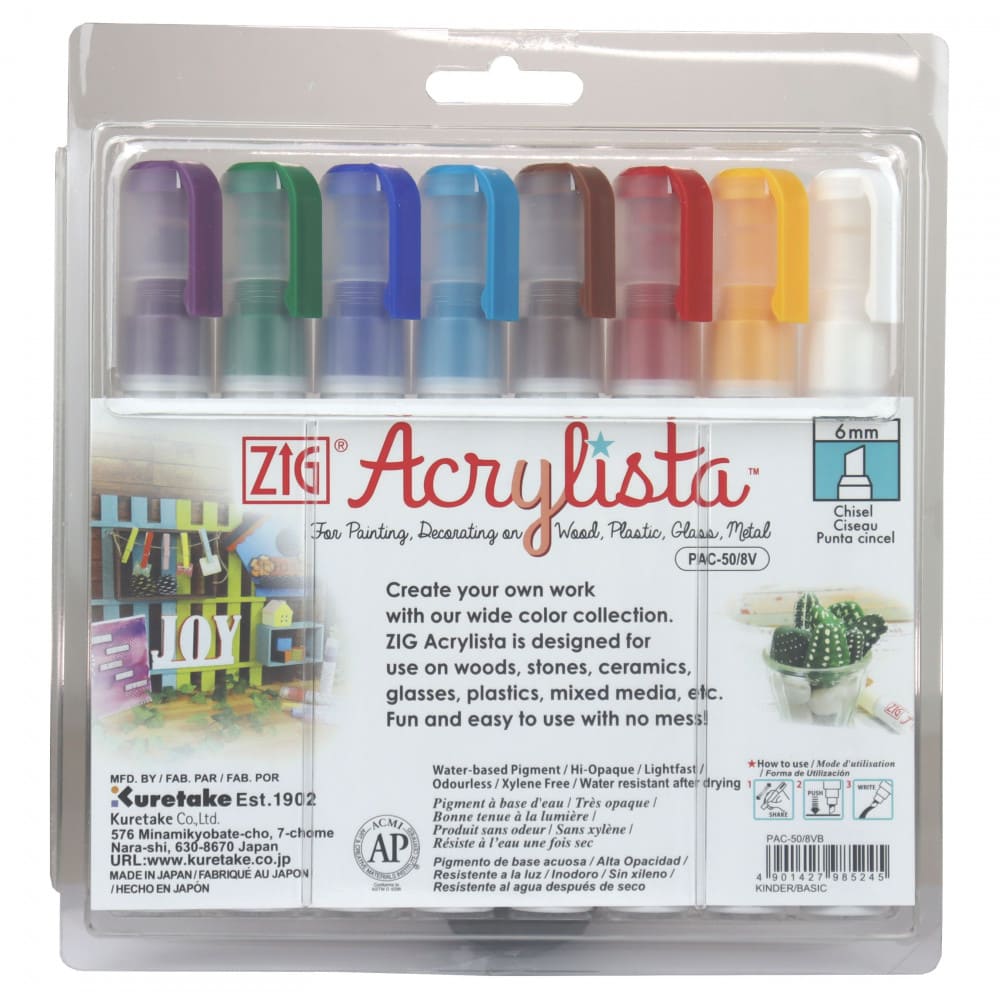 Marcador Artístico Zig Acrylista Kuretake 08 Basic Cores PAC-50/8VB